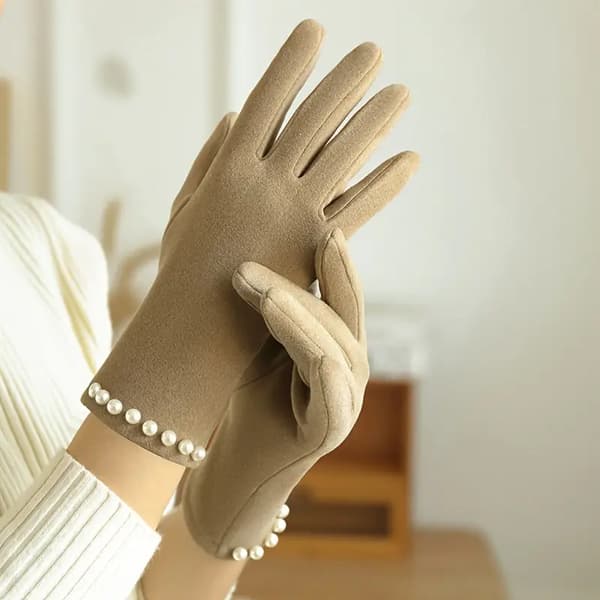 Vinter Touchscreen Handsker til Kvinder 1 Par Afslappet Elastisk Fingerløs Perlebesætning Polyester Strik Vindtæt Maskinvaskbar - Khaki