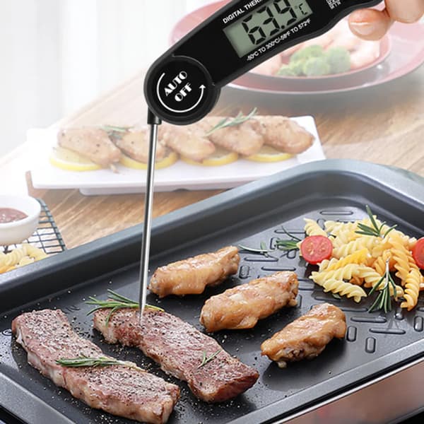 Livsmedelstermometer, utfällbar sond, grillkötttermometer - röd