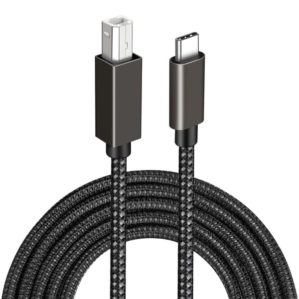 USB-B til USB-C datakabel, 3 meter, kompatibel med HP/Epson/Brother printere, sort.