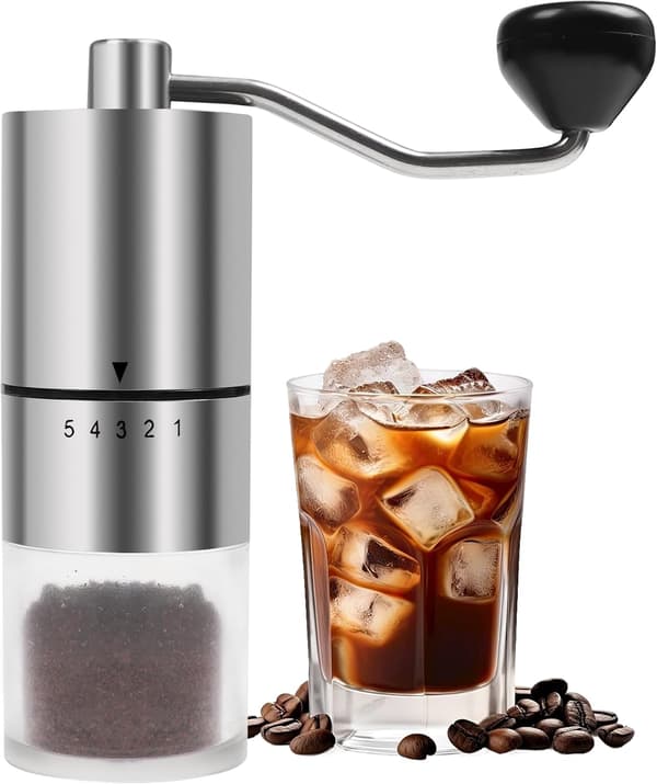 Manuel håndkværn til kaffebønner med keramiske kværne (5 indstillinger).