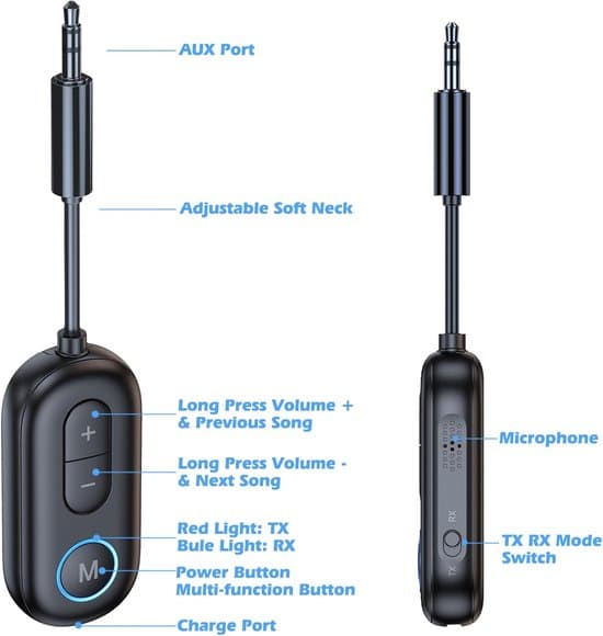 Velegnet til KAIY Fly Bluetooth-adapter til hovedtelefoner, Bluetooth-sender til TV, 3,5 mm biladapter, trådløs sender-modtager
