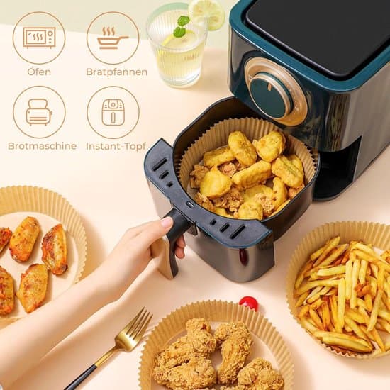 100 Air Fryer Pappersfoder, Engångs Runt Bakplåtspapper, Ljus Färg, 20cm Innerdiameter, 20x4.5cm