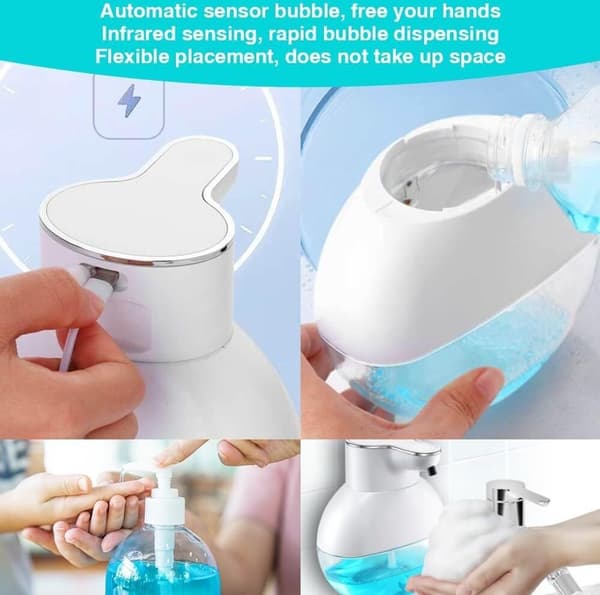 Automatisk sæbedispenser, 400 ml elektrisk vægmonteret sæbedispenser, USB-sensor sæbedispenser, IPX5 WP skumsæbedispenser, hvid