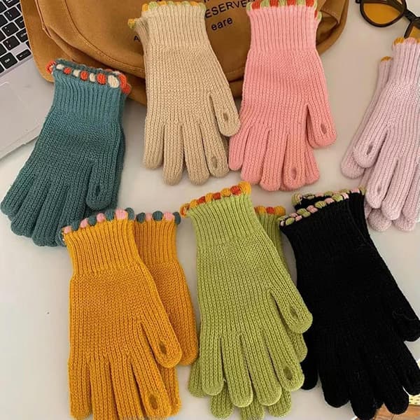 Strikkede Vintervarme Fleece Fingerløse Touchscreen Handsker - Pink