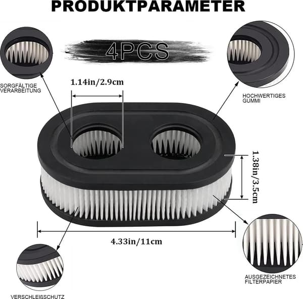 4 luftfiltre til plæneklippere, erstatningsdel til Briggs & Stratton 798452 & 593260