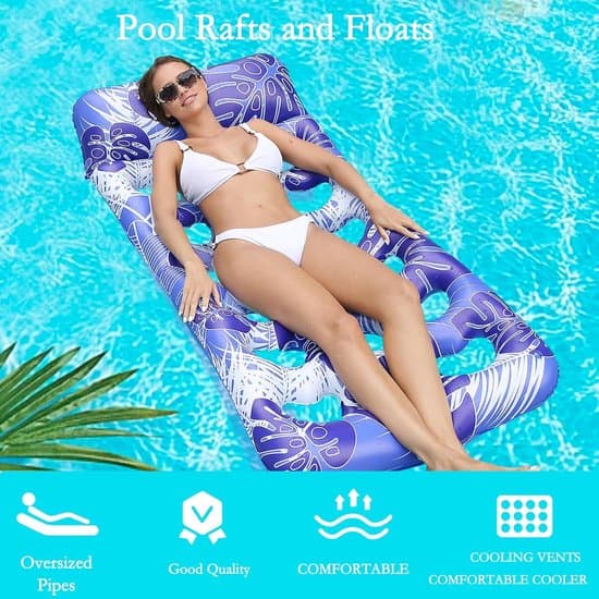 180x90cm Uppblåsbar Vattenhängmatta Pool Lounge Float-Blå
