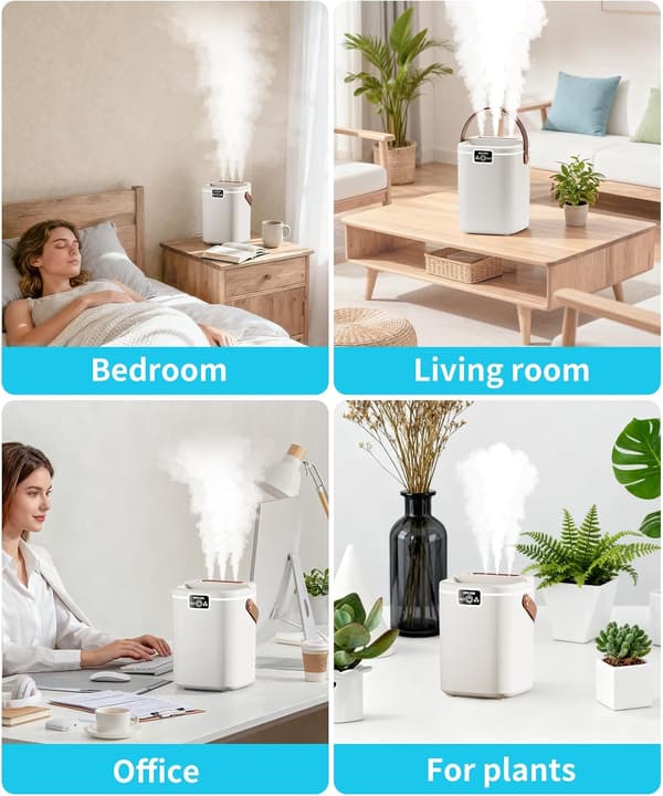 Vit luftfuktare för sovrum med tre spraymunstycken