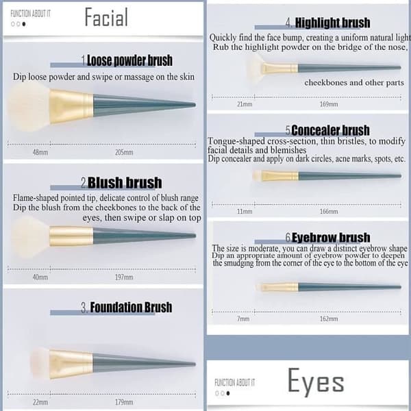 Makeupbørster, makeupbørstesæt, 10-delt makeupbørstesæt, makeupbørstekombination