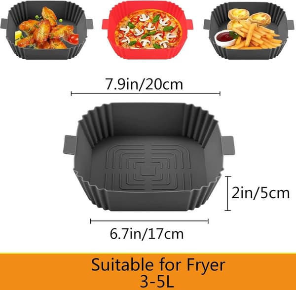 Silikone bageform til airfryer - bagepapir til airfryer, silikone bageform (grå + rød)