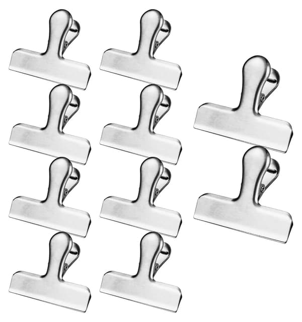 10 metalclips til forsegling, inklusive madposer i rustfrit stål.