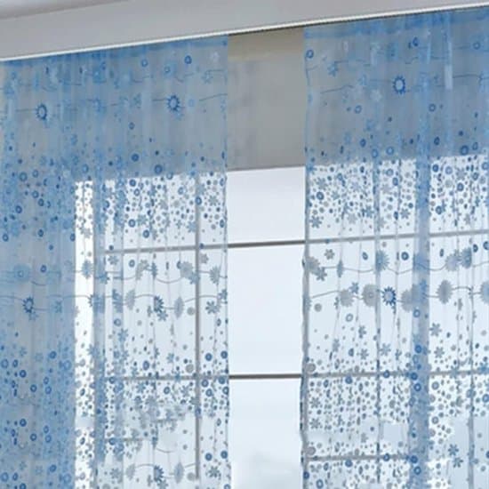 Skira blommiga tyllgardiner för vardagsrum och sovrum - eleganta tyllgardiner (100cm*250cm - blå)