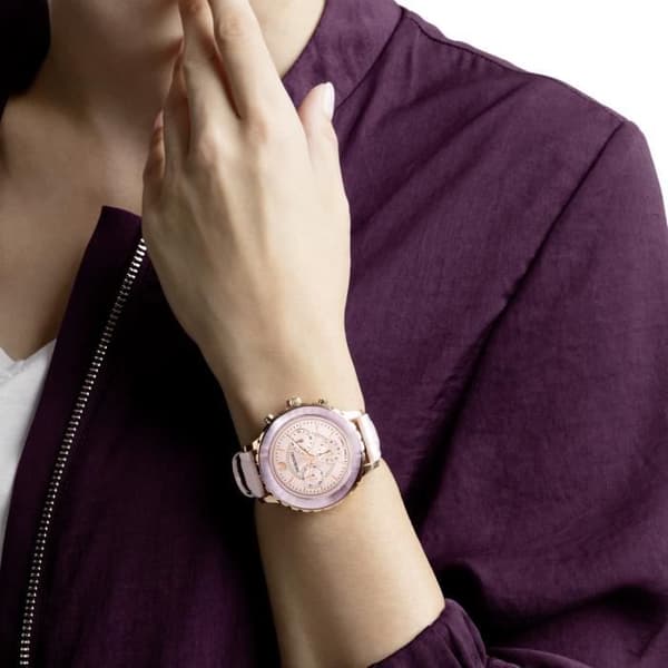 Klocka - SWAROVSKI - Octea Lux Chrono - Krokodileffektskinn - Kvarts - Ljusrosa