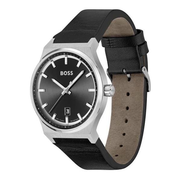 BOSS - Läderarmband Cando - Man - Grå