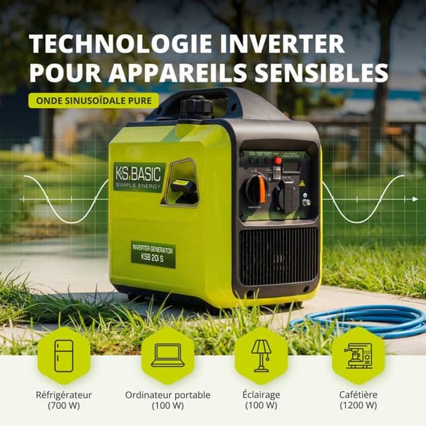 Invertergenerator KSB 20i S - 2000W - Eco-läge - LED-skärm - K&S BASIC