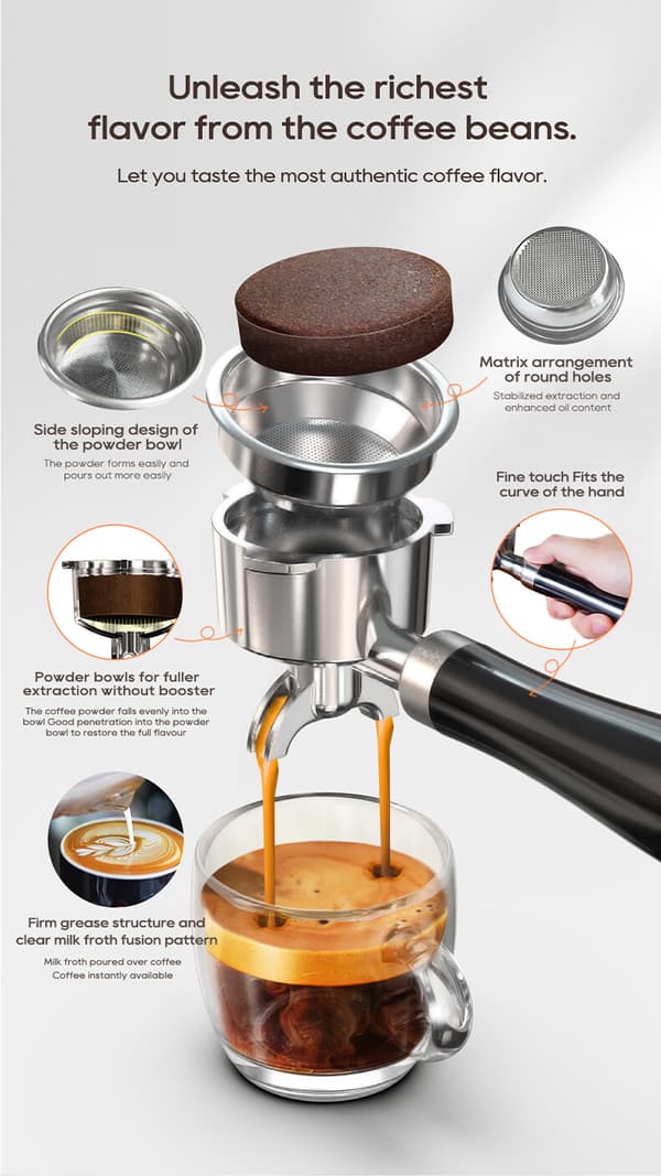 HiBREW H10A rustfrit stål 20-bar espressomaskine med trykmåler og dampstav