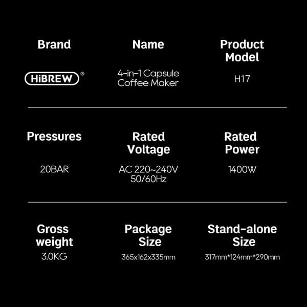 HiBREW H17 Black Compact Espressomaskin för hemkaffetillredning