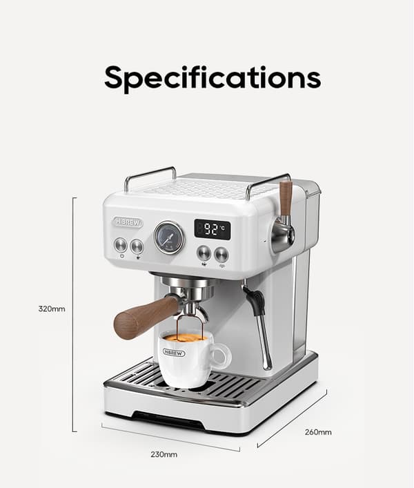 HiBREW H10 Plus White Espressomaskin med PID-temperaturkontroll och justerbart tryck