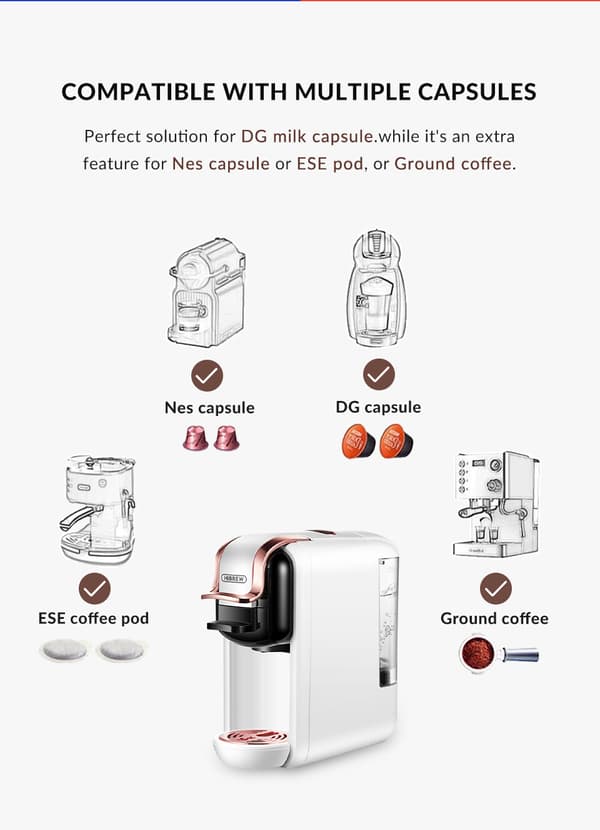 HiBREW H2A White Multi-Capsule kaffemaskin för hem, kontor och vardagskaffe