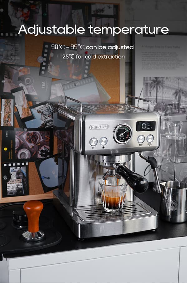 HiBREW H10A rustfrit stål 20-bar espressomaskine med trykmåler og dampstav