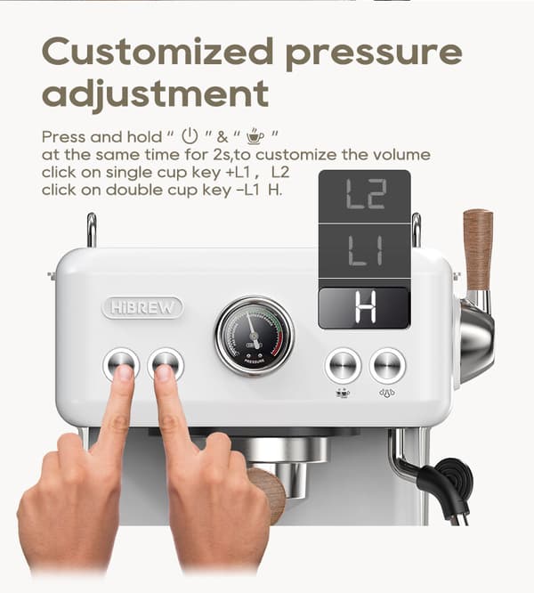 HiBREW H10 Plus White Espressomaskin med PID-temperaturkontroll och justerbart tryck