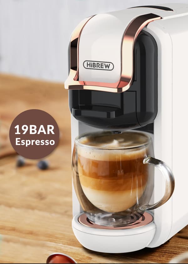 HiBREW H2A White Multi-Capsule kaffemaskin för hem, kontor och vardagskaffe