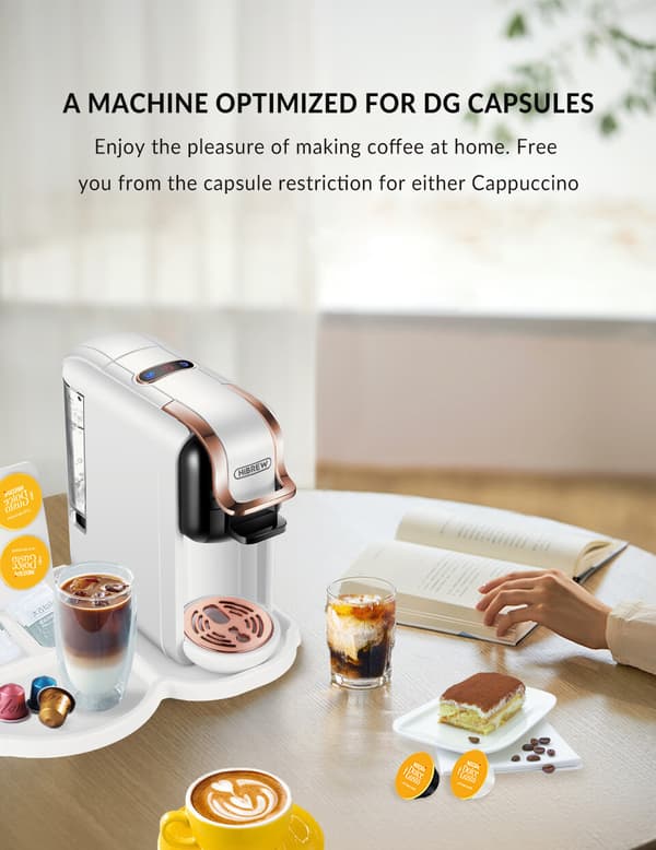 HiBREW H2A White Multi-Capsule kaffemaskin för hem, kontor och vardagskaffe