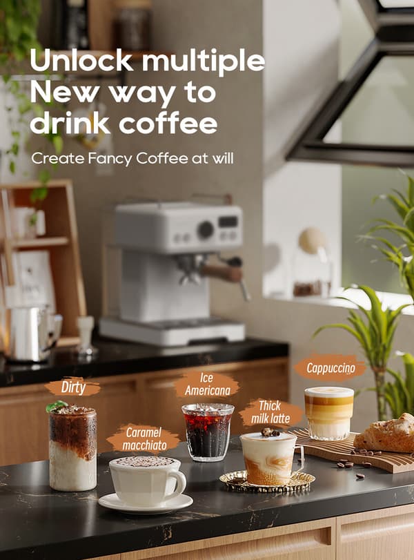 HiBREW H10 Plus White Espressomaskin med PID-temperaturkontroll och justerbart tryck