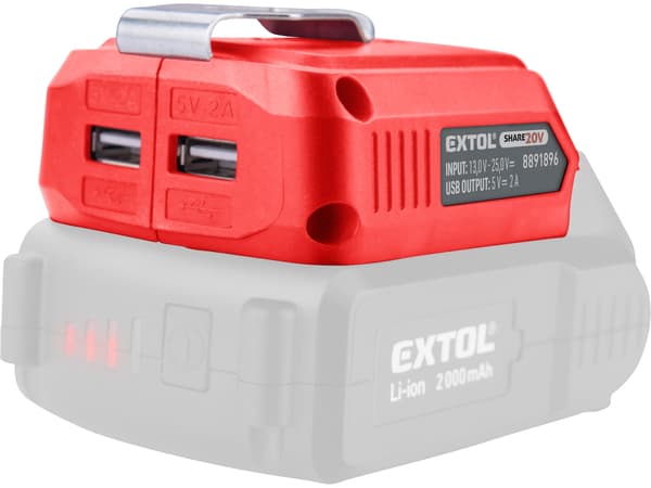 EXTOL PREMIUM USB-oplader til SHARE20V batteri med lys, 5V/2A, uden batteri, 8891896