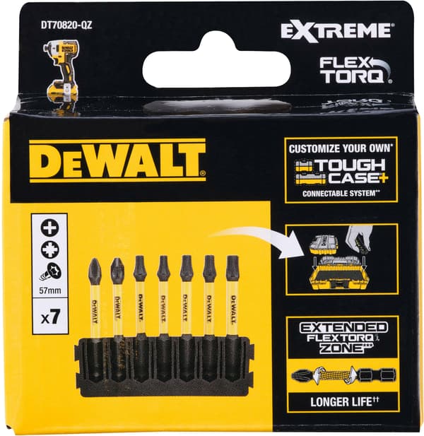DeWalt 57 mm bittipidike 7 bitille + FLEXTORQ-bittisarja DT70820