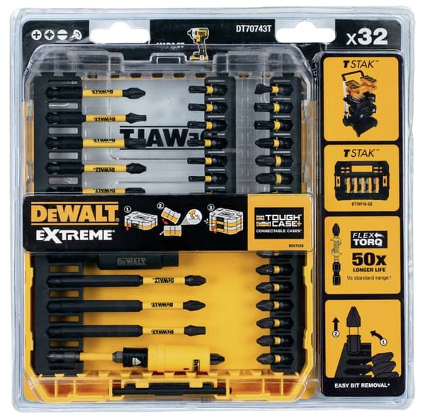 DeWALT FLEXTORQ bitsæt med magnetisk bitholder, 32 dele, DT70743T