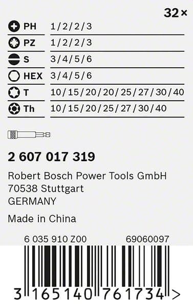 BOSCH 32dílná sada šroubovacích bitů 2607017319