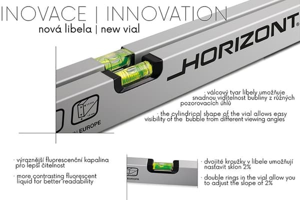 HORIZONT vattenpass 300 mm, 2 libeller, 0,5 mm/m