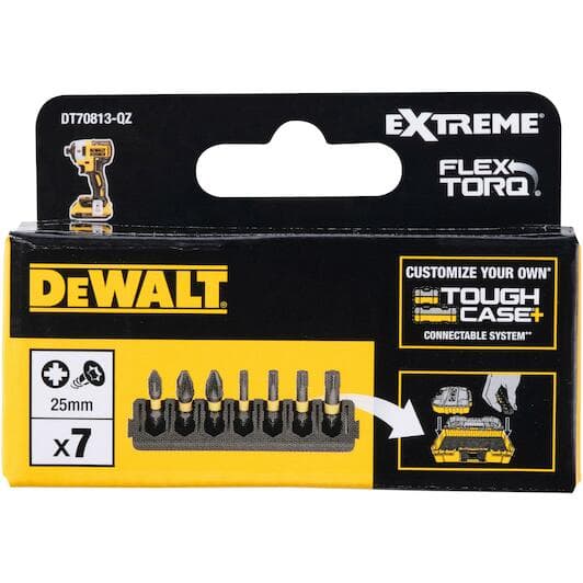 DeWalt 25 mm bitinpidin 7 bitille ja FLEXTORQ-bittisarja DT70813