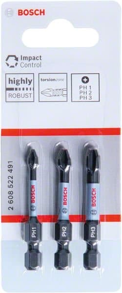 Bosch Impact Control PH -ruuvauskärjet PH1, PH2, PH3, 50 mm, 3 kpl