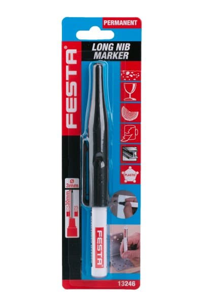 FESTA Permanent dybhulsmærker, sort, 150 mm, 3 mm spids