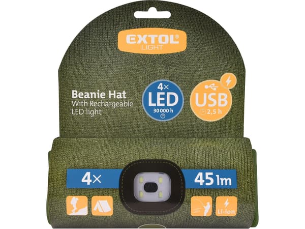 Extol Light mössa med pannlampa, USB, grön 43192