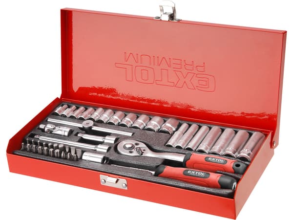 EXTOL PREMIUM hylsnyckelsats, 45 delar, 1/4"
