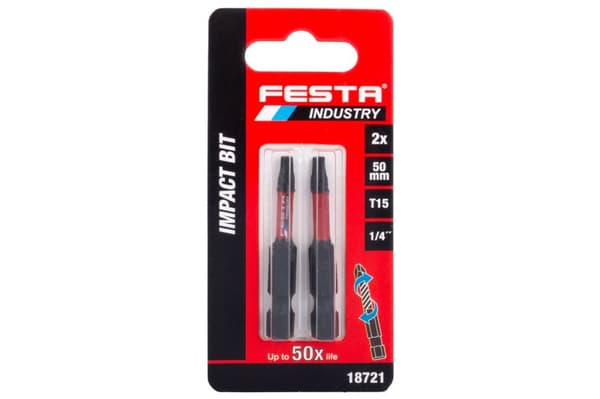 FESTA Torisionsbits INDUSTRY T15 50 mm S2 1/4" 2-pack 18721.01
