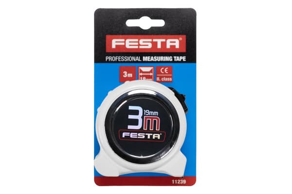 FESTA Rullmåttband 3 m x 19 mm, vit