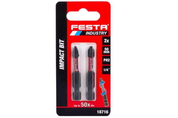 FESTA torsionsbits INDUSTRY PH2 50 mm S2 1/4" 2-pack 18716.01