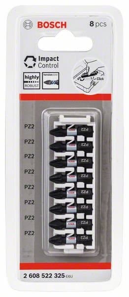 BOSCH skruvbitsset Impact Control, 8 delar, 8×PZ2, 2608522325