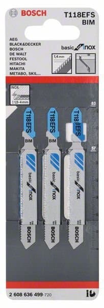 BOSCH stiksavklinge T 118 EFS Basic for Inox, 3 stk. 2608636499