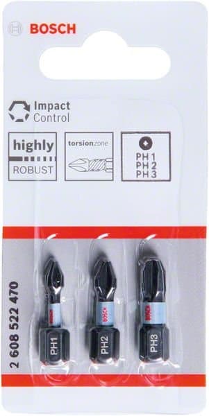 BOSCH Impact Control bitsats PH1/PH2/PH3, 25 mm, 3 delar, 2608522470