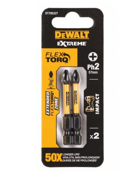 DeWALT EXTREME torx-kärki 57 mm PH2, 2 kpl (DT70532T)