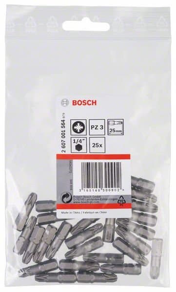 BOSCH Extra-hård skruvbits PZ1, 25 mm, 3 st 2607001554