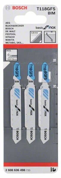 BOSCH T 118 GFS Basic for Inox - kuviosahanterät metallille, 3 kpl, 2608636498
