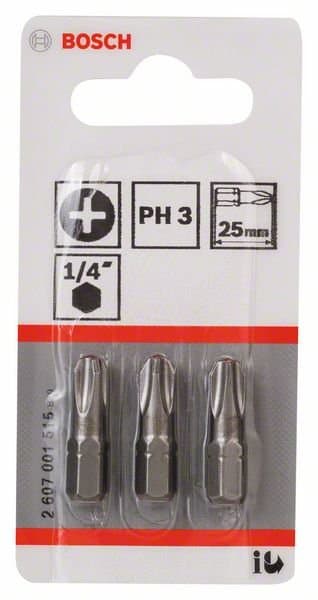 BOSCH Extra-hård skruvbit PH 3, 25 mm, 3 st, 2607001515