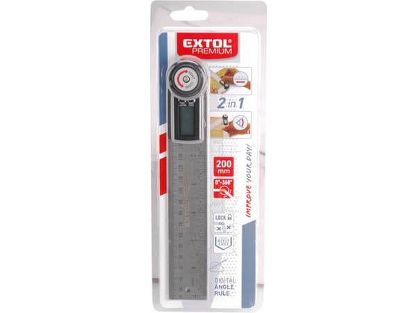 EXTOL PREMIUM digital vinkelmåler med lineal, 200 mm