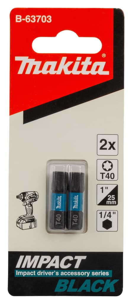 Makita Torx-bit Impact Black T40 1/4" 25 mm, 2 stk. B-63703