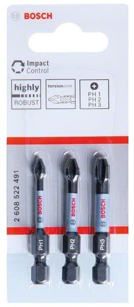 Bosch Impact Control PH -ruuvauskärjet PH1, PH2, PH3, 50 mm, 3 kpl